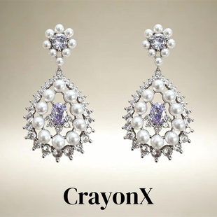 CrayonX 紫雾珠环 双层水滴珍珠紫晶耳饰女 小众设计感通勤款