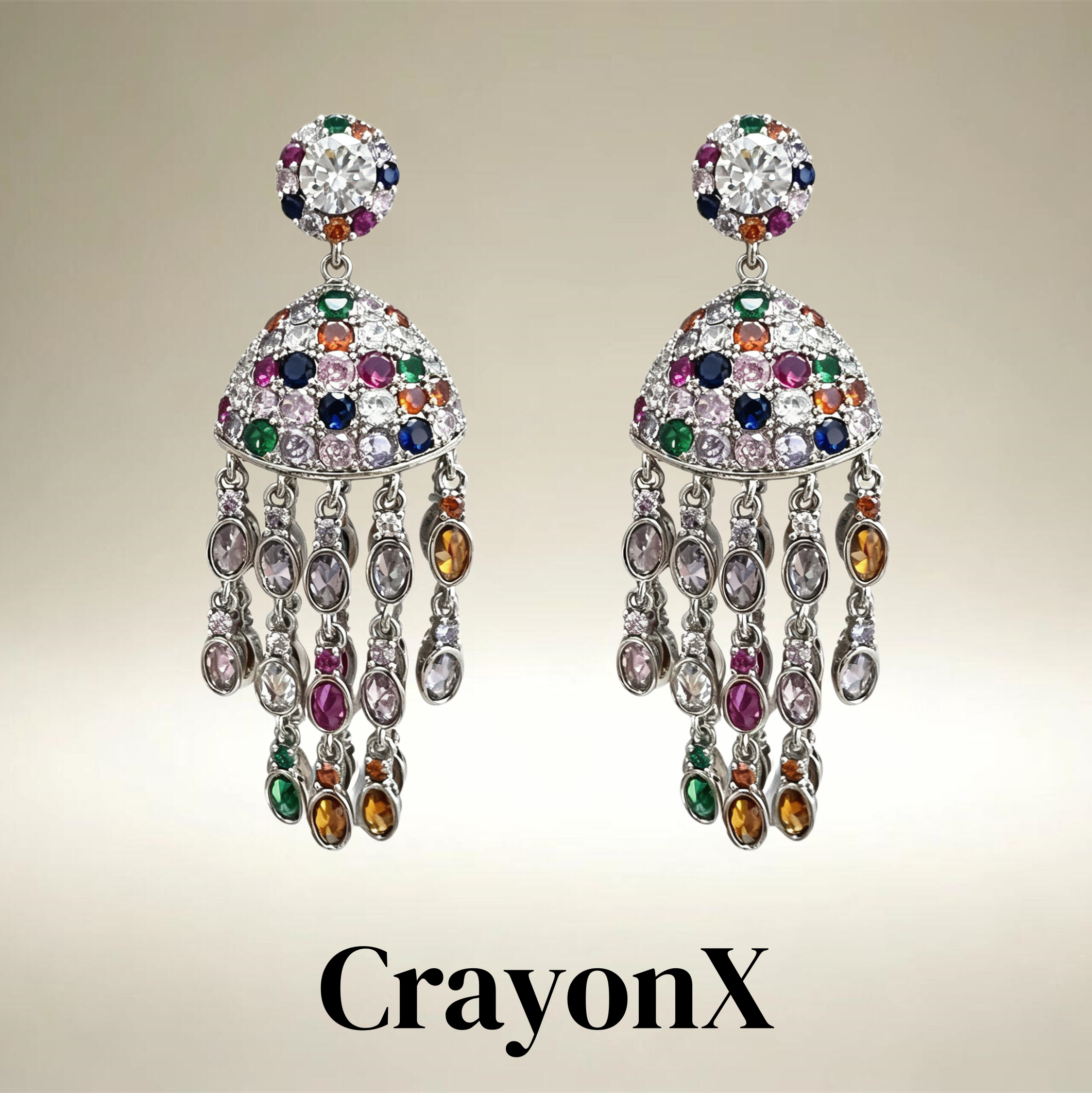 CrayonX复古宫廷流苏水钻耳环