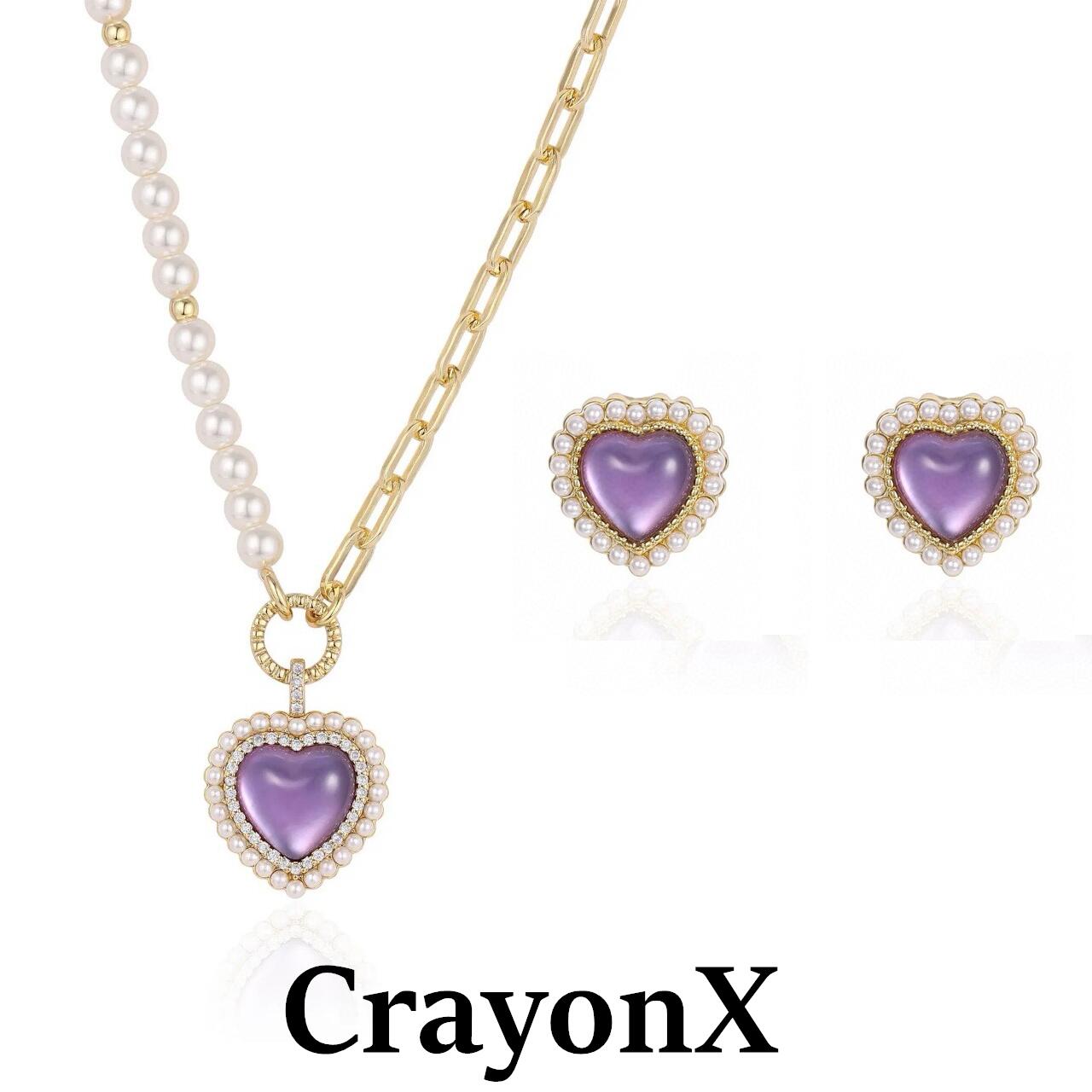 CRAYONX轻奢紫色爱心珍珠项链