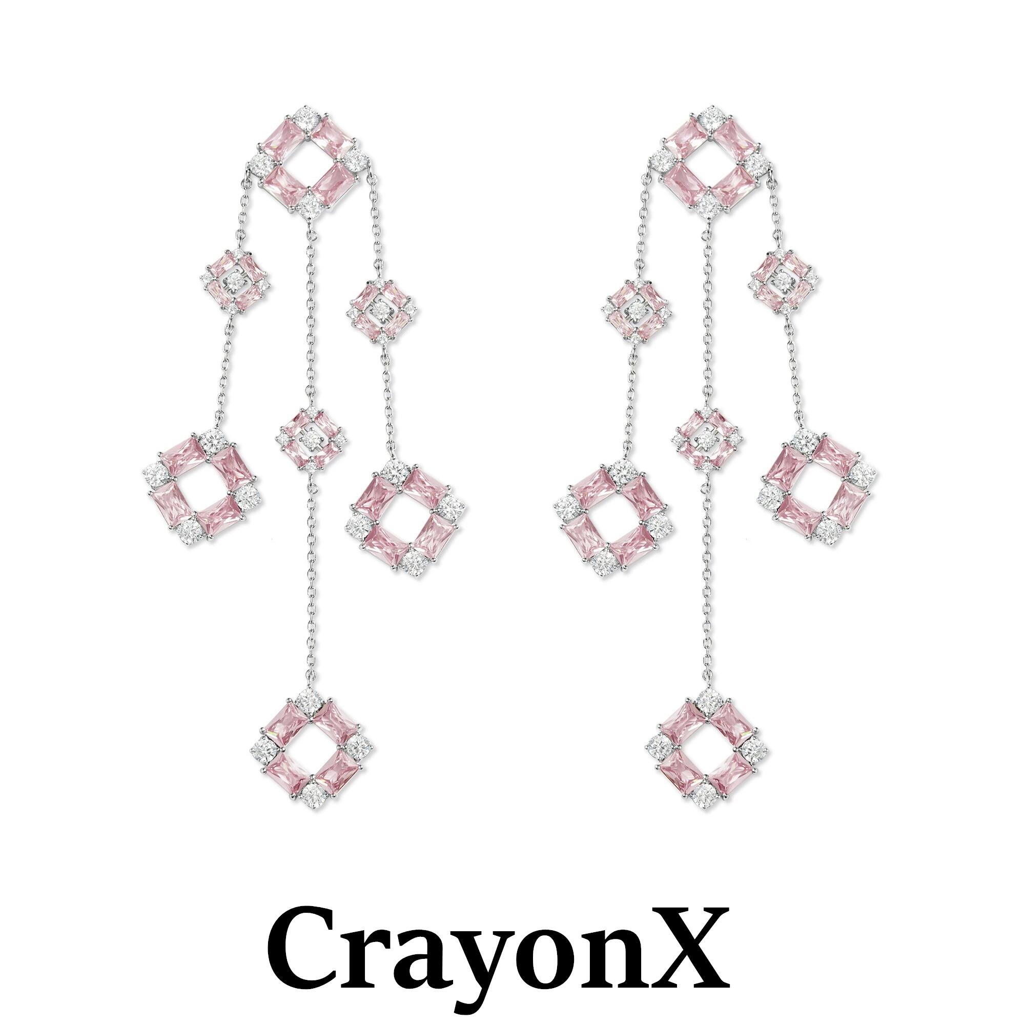 CrayonX几何粉色方形水钻耳环