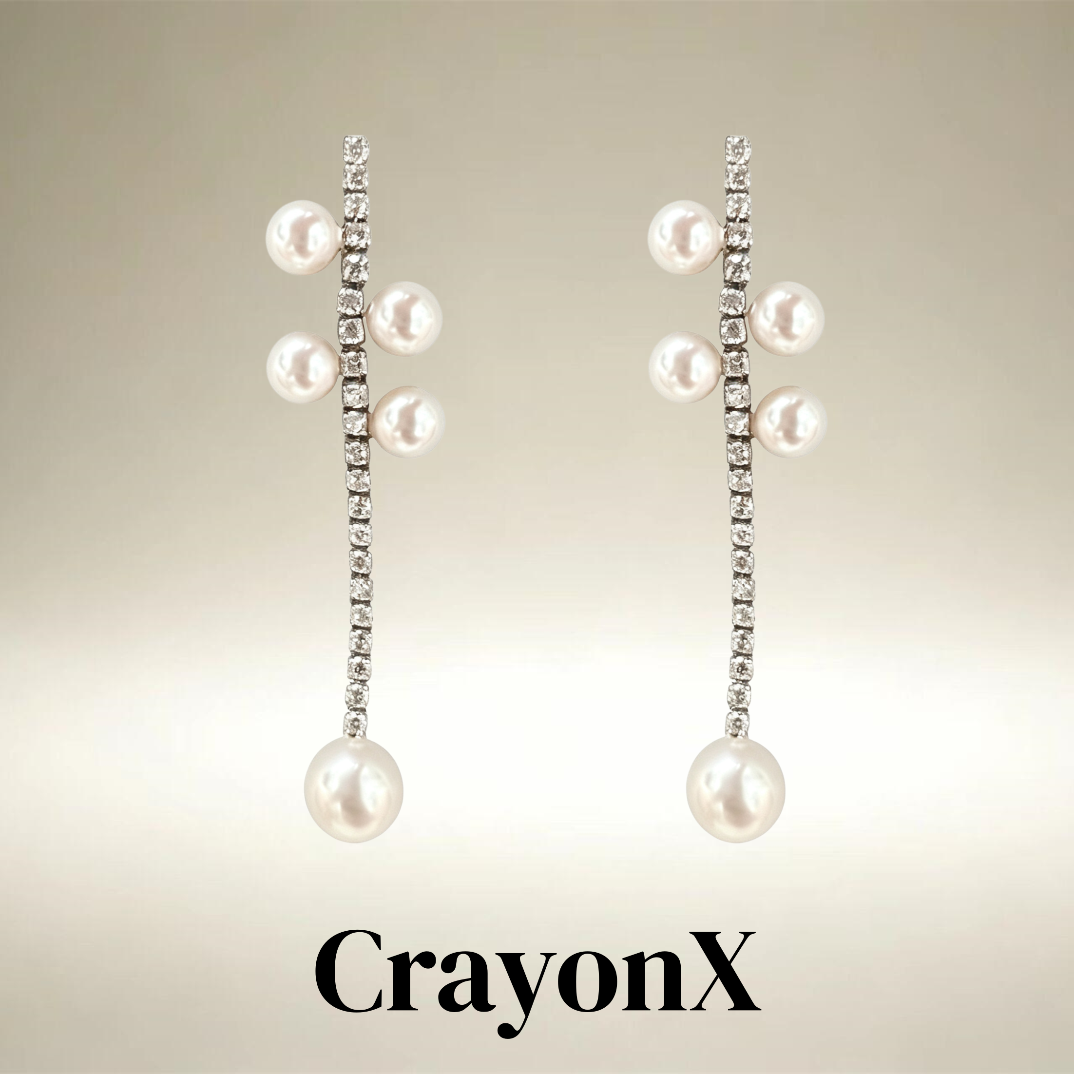CrayonX单侧四珠排钻珍珠耳饰
