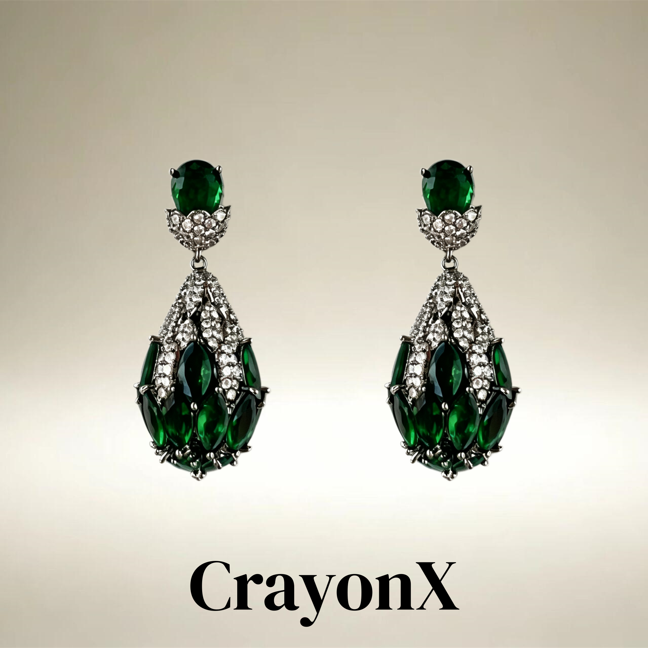 CrayonX复古枪黑绿宝石垂坠耳坠