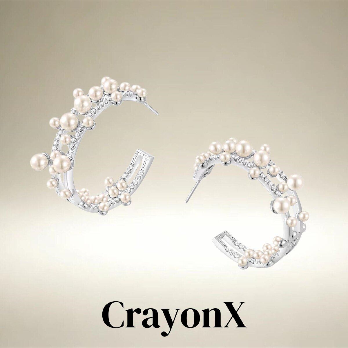 CrayonX渐变珍珠双轨C型耳圈