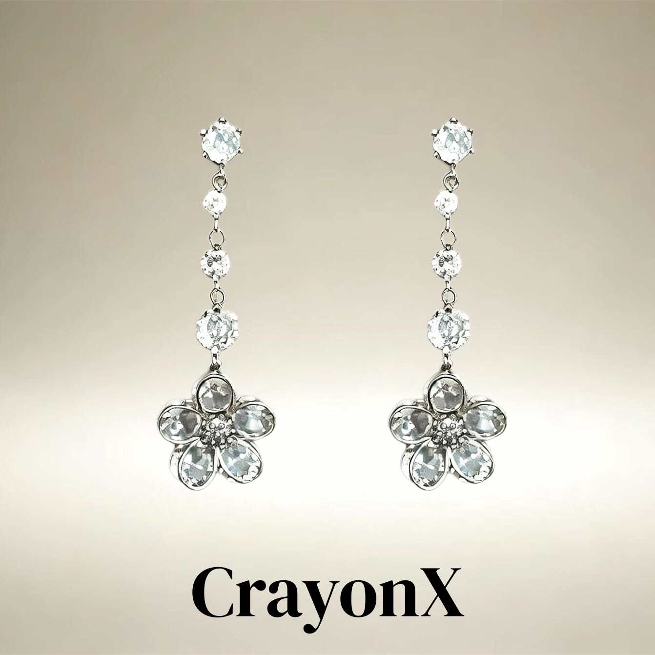 CrayonX五瓣花满钻垂坠耳饰