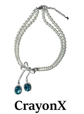 迪丽热巴同款蓝水晶蝴蝶结项链