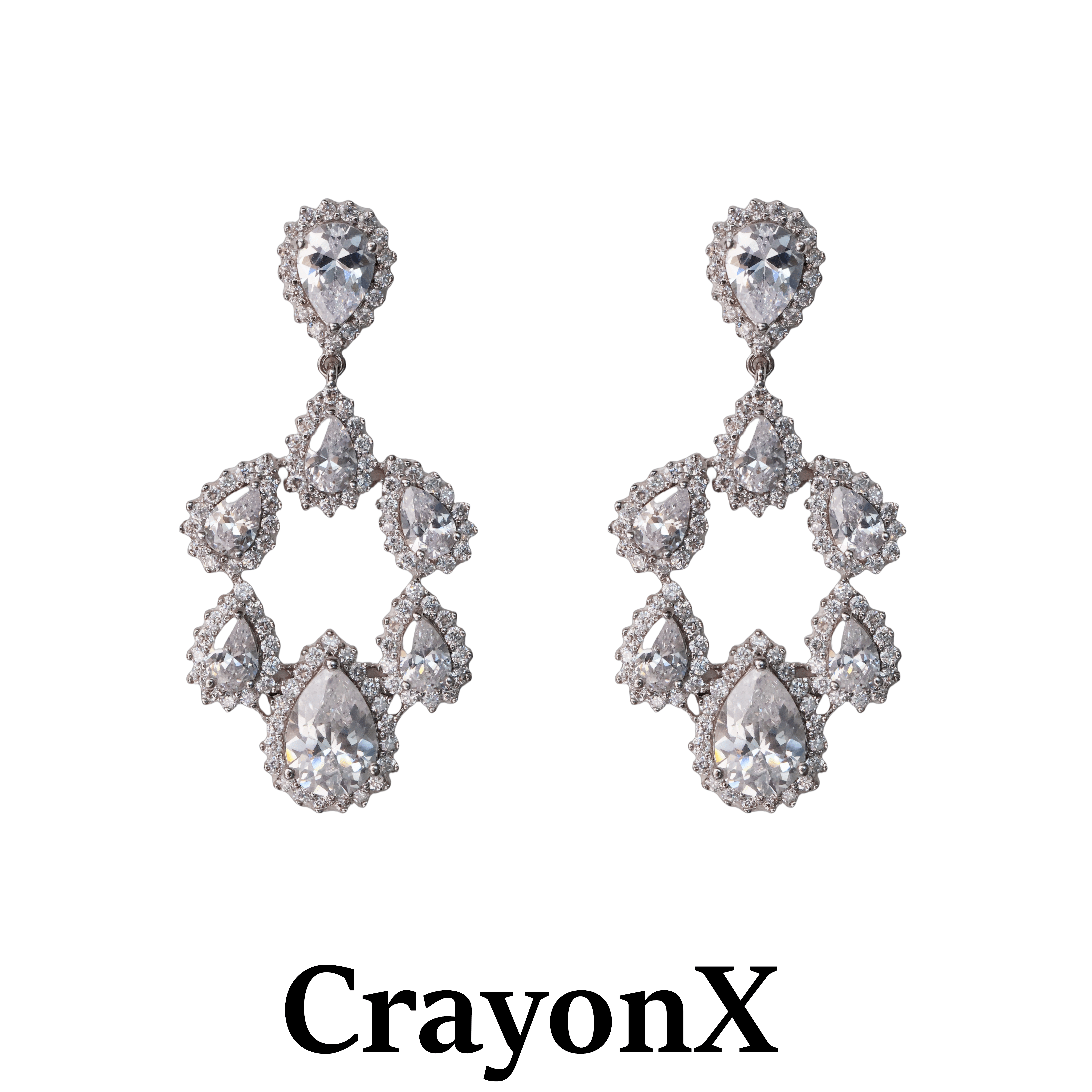 CrayonX水滴形镂空吊坠锆石耳环