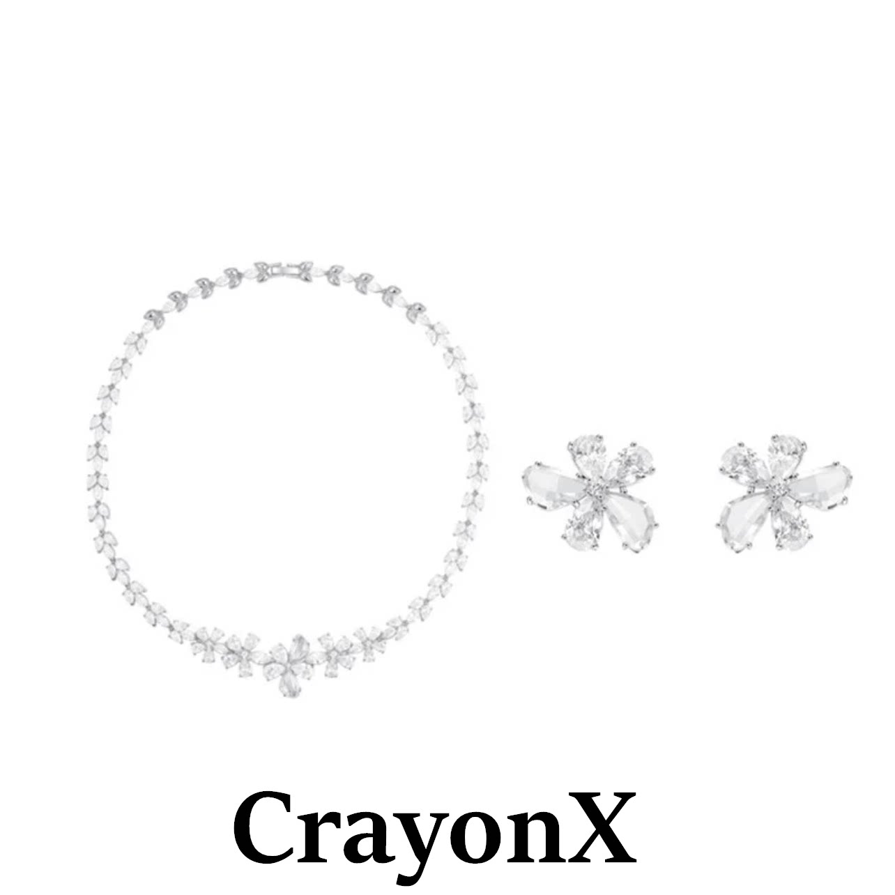 CrayonX水晶花朵项链耳环套装