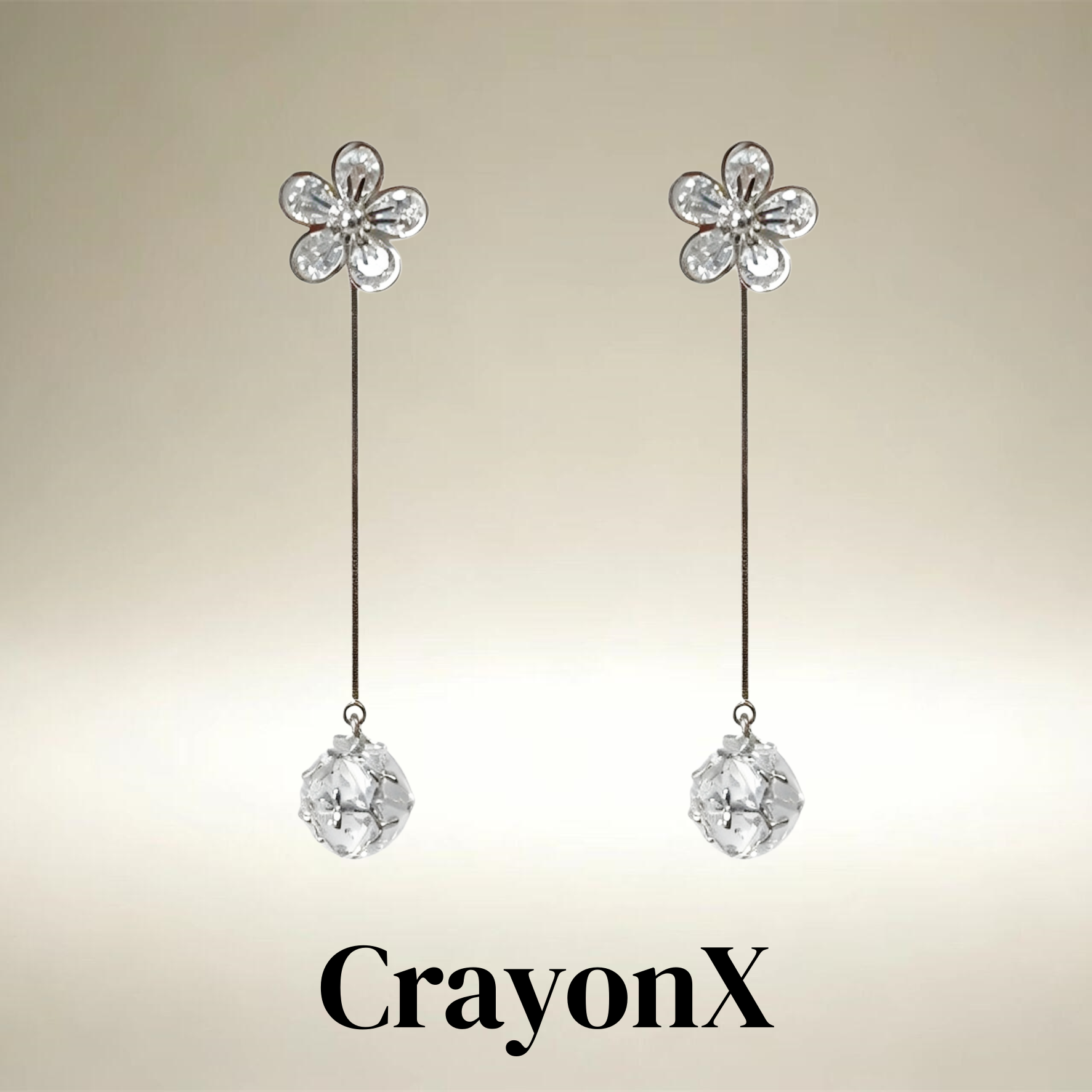 CrayonX两戴锆石水晶长款耳坠