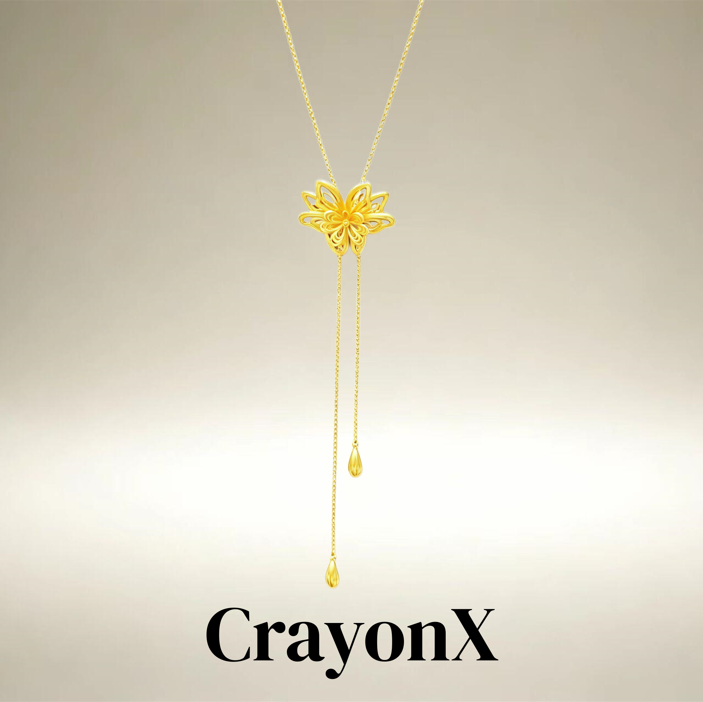 CrayonX金色水滴镂空锁骨链