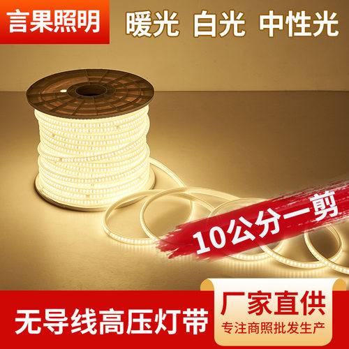 贴片2835无导线高压防水LED灯带10CM一剪高亮单直排透镜拉丝