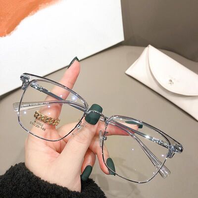 超轻近视眼镜斯文败类女潮可配度数半框防蓝光护目镜男大脸网红款