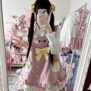 现货【抱抱熊】lolita原创春款可爱萝莉软妹日常背带裙洛丽塔cos