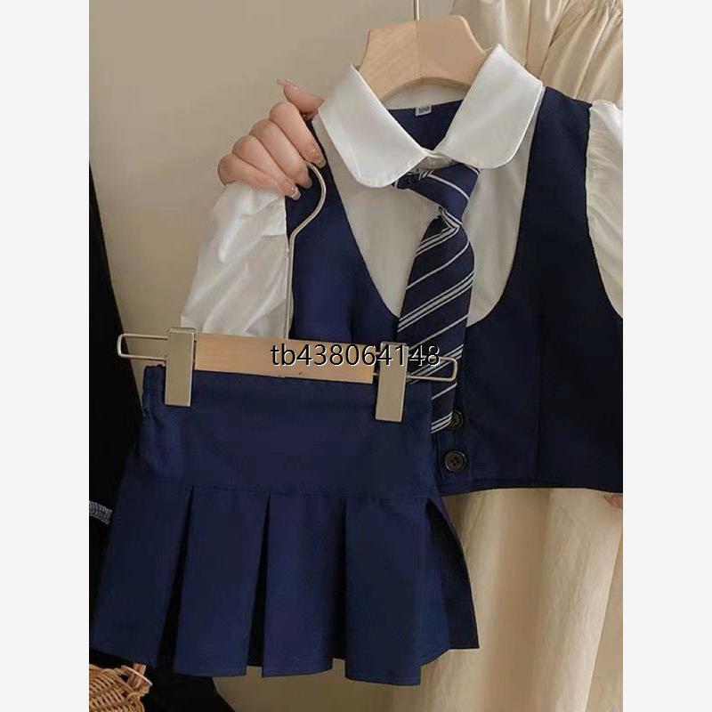 韩国女童学院风套装夏季儿童假两件短袖上衣洋气jk百褶裙两件套裙