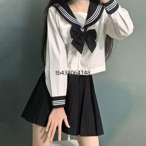 jk制服秋冬套装正版原创套装两件套长裙黑三本短款全套水手服校服