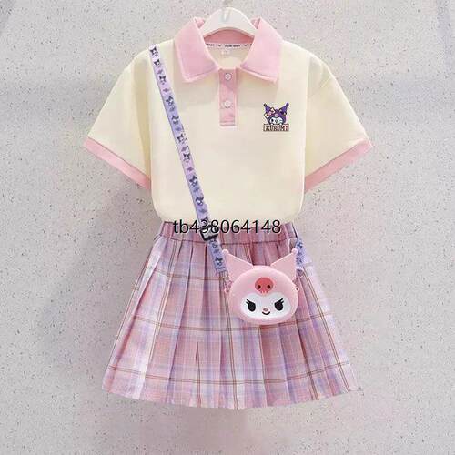 库洛米裙子女童夏季2025新款儿童POLO连衣裙女孩夏装短袖jk套装