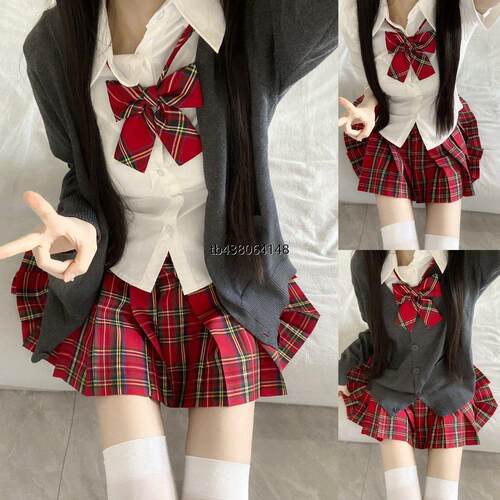 jk原创长袖毛衣开衫格裙正版jk制服秋冬套装叠穿学院风女COSPLAY
