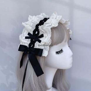 暗黑Lolita头饰doll感哥特黑白色蕾丝发带lo娘甜美蝴蝶结配饰日系