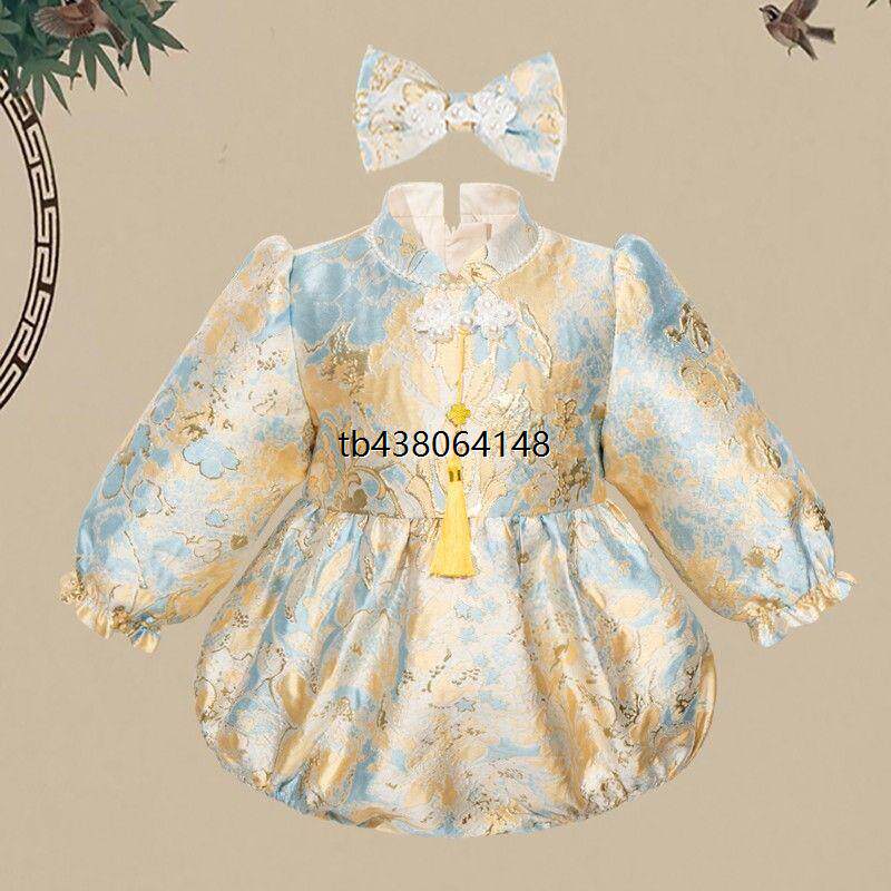 婴儿百天周岁抓周礼服秋冬女宝宝生日包屁衣洋气女婴旗袍连体衣