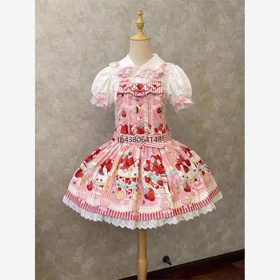 条纹草莓lolita裙子甜美可爱早古doll感草莓裙子洛丽塔全款现货