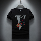 2025夏烫钻T恤镭射男士大码胖打底衫亮片潮短袖QT4066-1-A995-P50，男装T恤，电商A227B（原钱塘4066-1）