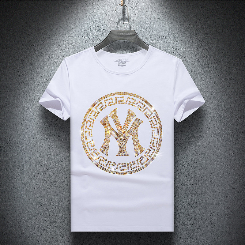 2025夏烫钻T恤镭射男大码胖打底衫亮片潮短袖QT4066-1-A1003-P50，男装T恤，电商A227B（原钱塘4066-1）