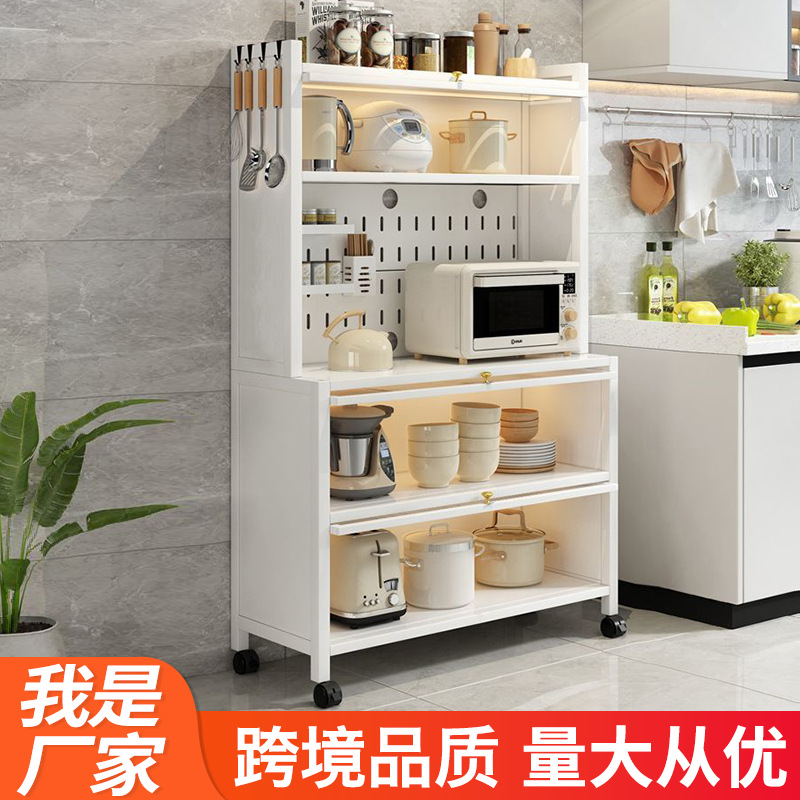 厨房储物柜碳钢置物架带门家用餐边柜微波炉烤箱收纳柜