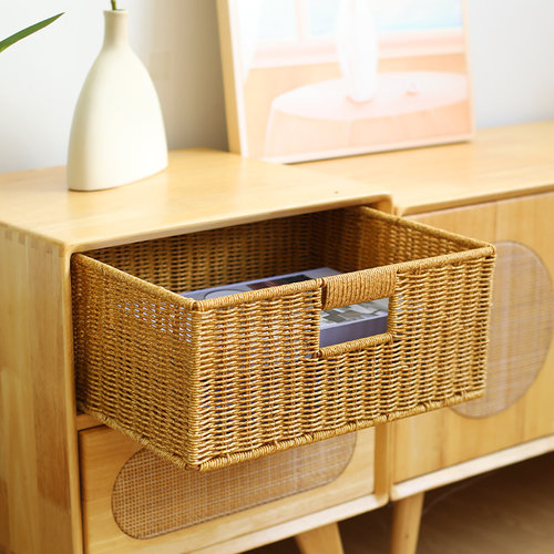 家好点收纳筐仿藤编茶几电视柜置物抽屉收纳篮书架整理储物篮家用