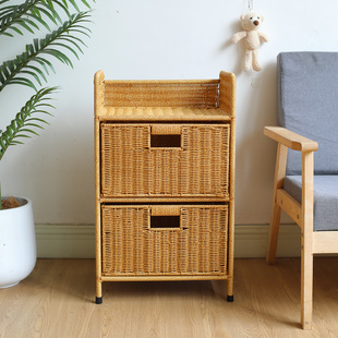 家好点收纳柜二层仿藤编收纳架抽屉式卧室床头柜家用整理储物柜大