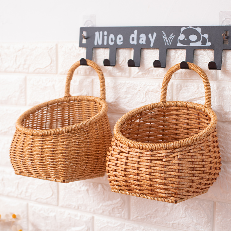 家好点壁挂式收纳篮仿藤编织挂篮