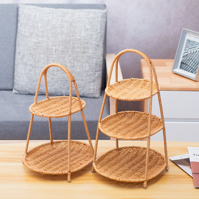 家好点零食糖果水果篮多层仿藤编
