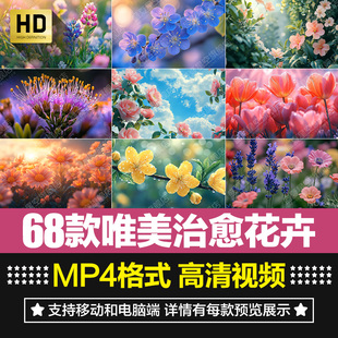 高清唯美治愈粉色花朵小花盛开绿植花卉AI特写剪辑短片视频素材