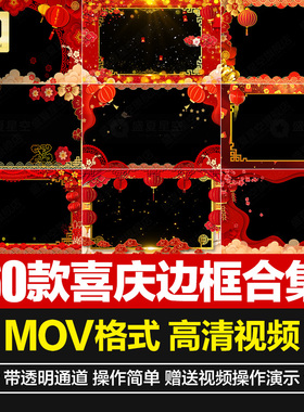 中国风红色喜庆新年祝福年会晚会庆典边框背景装饰AE合成视频素材