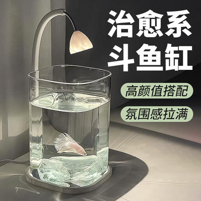 泰国斗鱼缸家用客厅小型懒人造景双缸桌面高颜值创意工位鱼缸