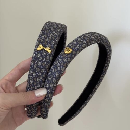 复古金标咖色碎花格纹发箍高颅顶