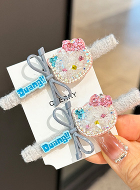 韩国重工可爱满水钻甜美KT凯蒂猫灰色毛线满钻侧边发夹刘海夹边夹