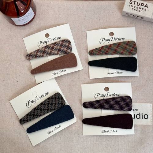 美式甜心少女风咖色格纹发夹复古布艺时尚百搭刘海碎发边夹女发饰