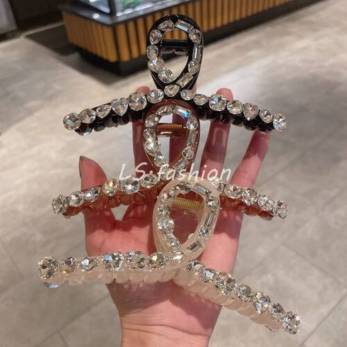 轻奢风高级感大抓夹超闪水晶鲨鱼夹后脑勺盘发发夹子发抓发卡