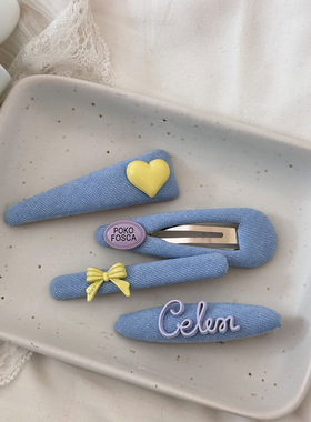 韩国简约高级法式小香风紫色字母爱心侧边夹刘海碎发夹发卡子头饰