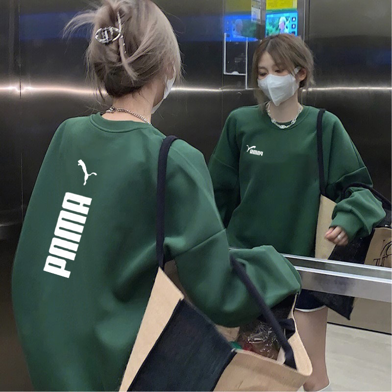 官方正品奥特莱斯墨绿色圆领卫衣女2025秋冬季加绒美式时尚打底衫