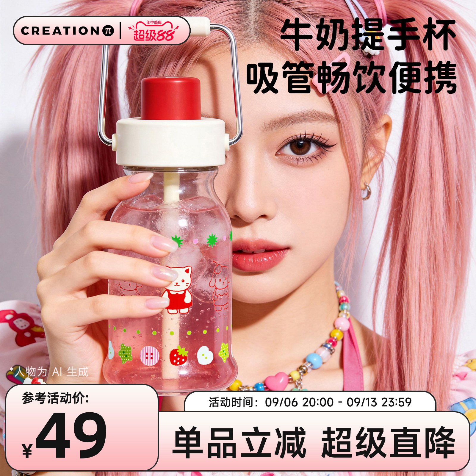 万兀玻璃杯女生高颜值便携水杯图片