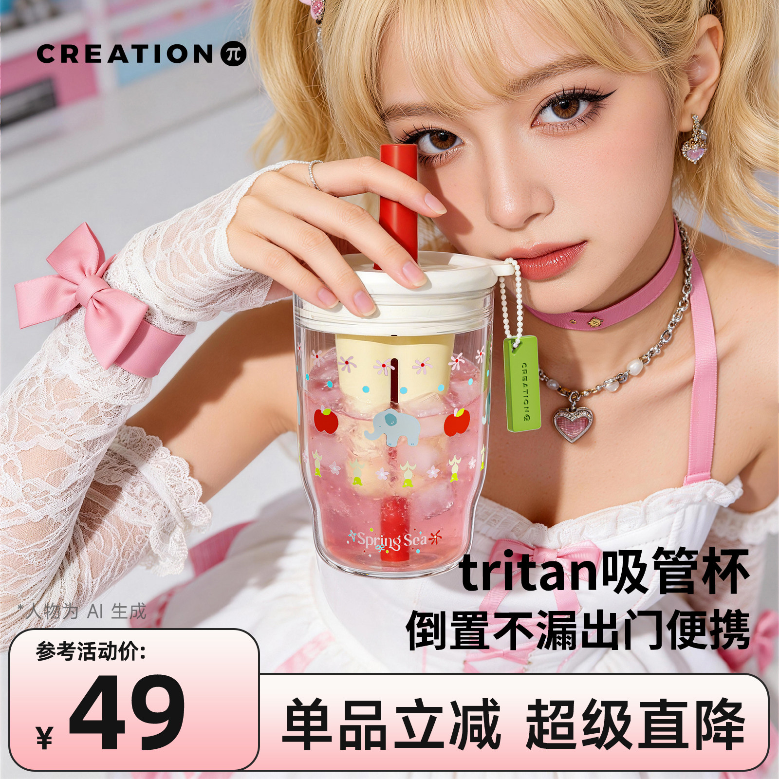 万兀女生塑料高颜值便携吸管水杯图片