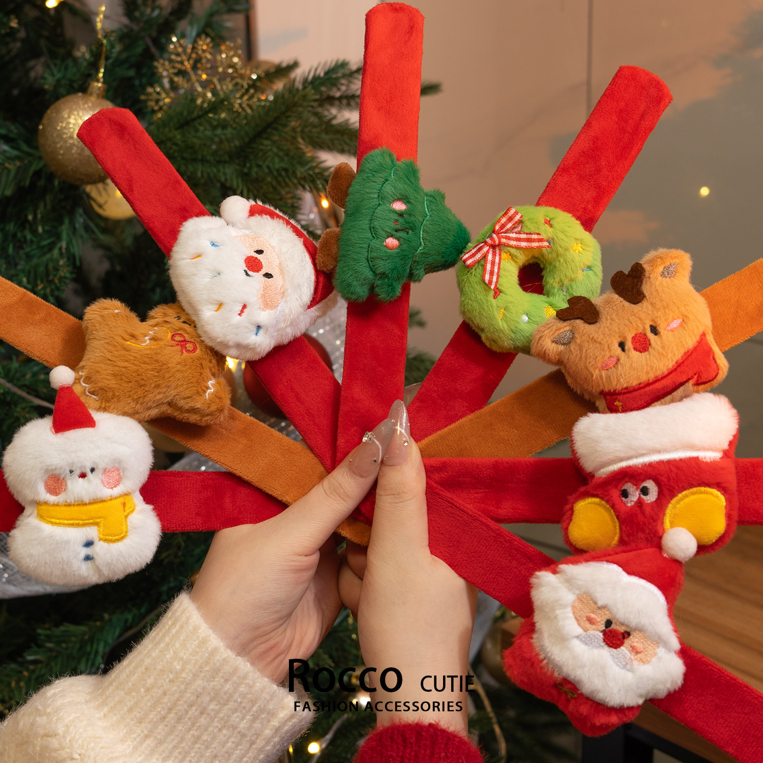 圣诞节平安夜小礼物毛绒啪啪圈幼儿园活动装饰道具儿童手环伴手礼