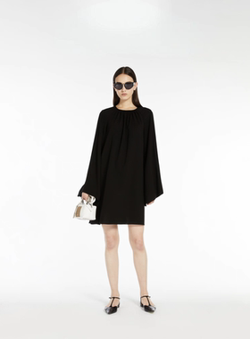 TWOROSES醋酸双皱轻薄舒适2025女装纯色长袖宽松休闲连衣裙女精致