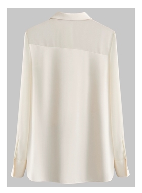 醋酸2025秋季新款高级感衬衫女几何解构撞料衬衣白色醋酸双皱上衣