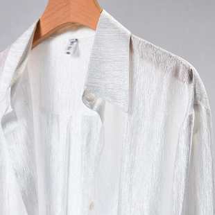 轻薄透气大码 珠光高级感醋酸缎面长袖 夏季 女 防晒衬衣 衬衫