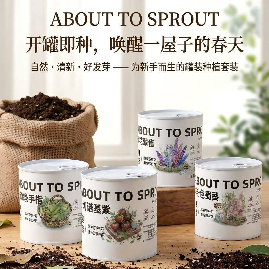 网红迷你罐头种子室内小盆栽易活蔬果花卉播种新手好养创意植物