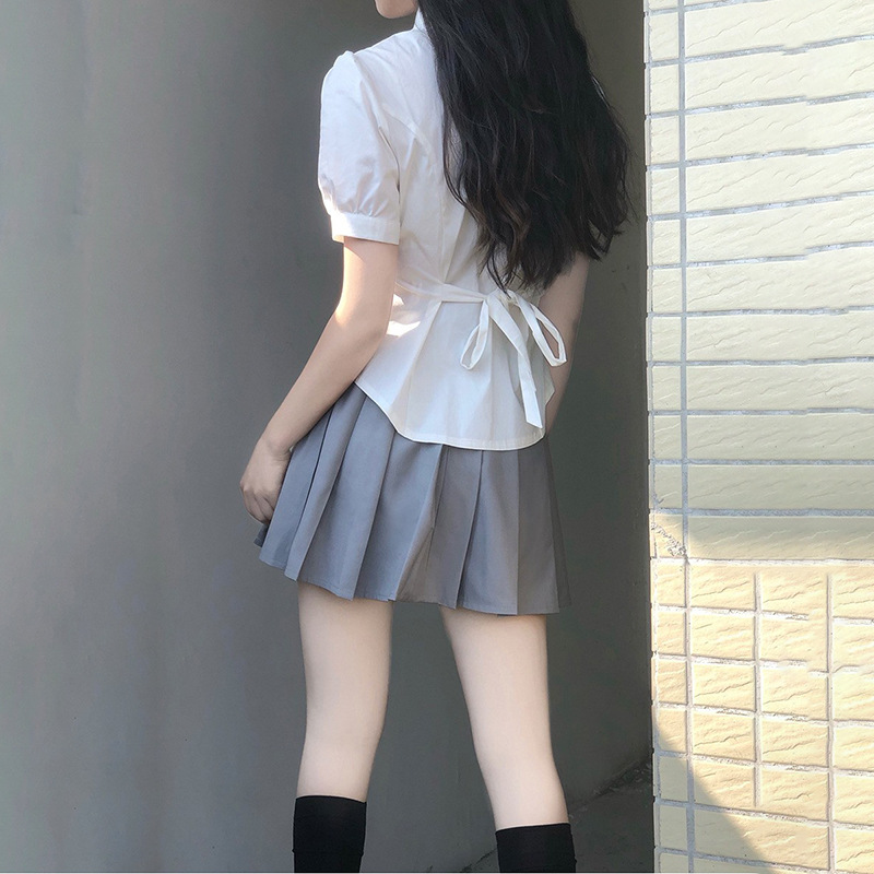 jk衬衫制服女白色短袖辣妹短裙套装学院风收腰显瘦上衣夏季白衬衣