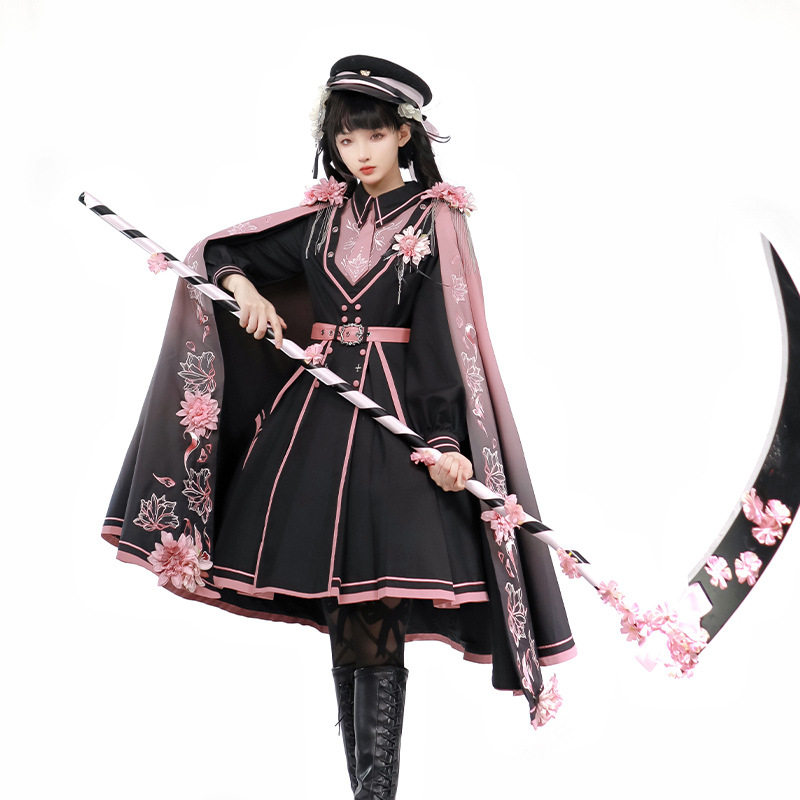 一件新次元原创设计lolita谭樱芳华暗黑粉色军lo披风洛丽塔裙
