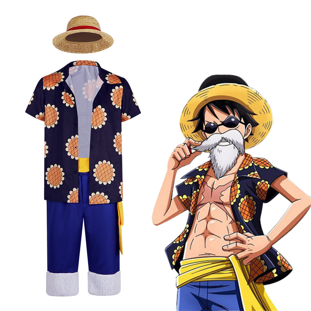 海贼王cos服路飞同款向日葵短袖休闲上衣衬衣cosplay服舞台扮演服