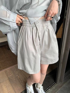2025新款 夏季 小个子薄款 阔腿中裤 灰色运动短裤 外穿五分休闲裤 女款